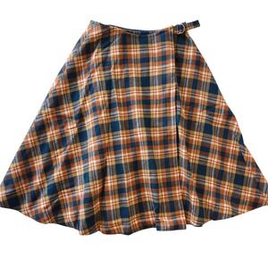 Vintage Pendleton Knockabouts Wool Plaid Wrap Skirt Blue Tan Red USA womens XS S